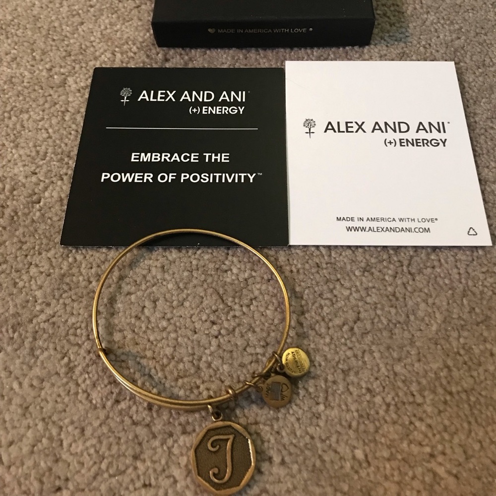 Alex and Ani Women’s Bangle bracelet script letter T, in gold